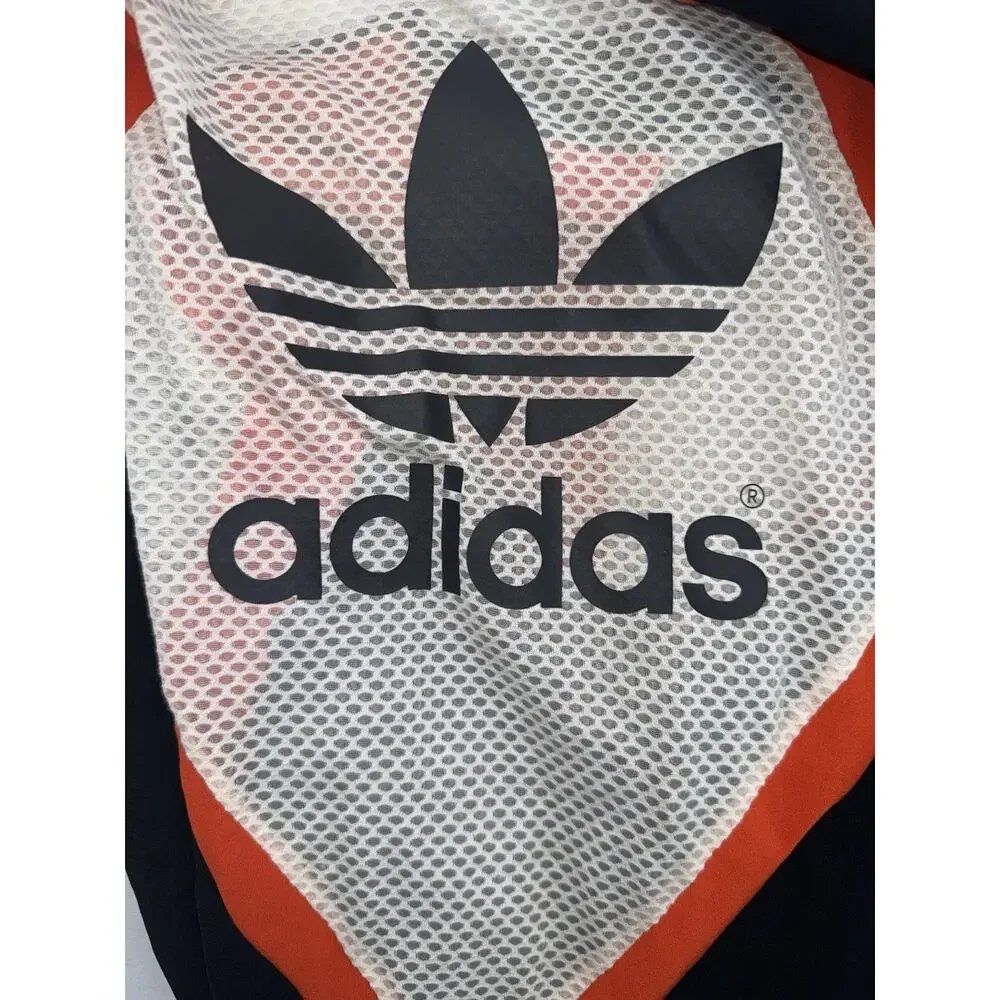 adidas Originals Men's Black & Orange Track Jacket Full Zip 3-Stripes Pockets M